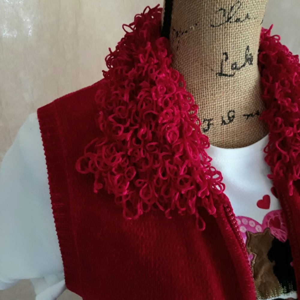 Red Full Zip Sleeveless Fringe Collared Sweater Vest Size S Acrylic Rayon